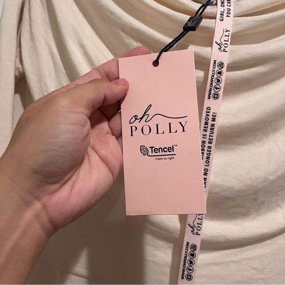 New Oh Polly The Elsa Modal Off-Shoulder Ruched Mini Dress in Ivory Small - Picture 9 of 11